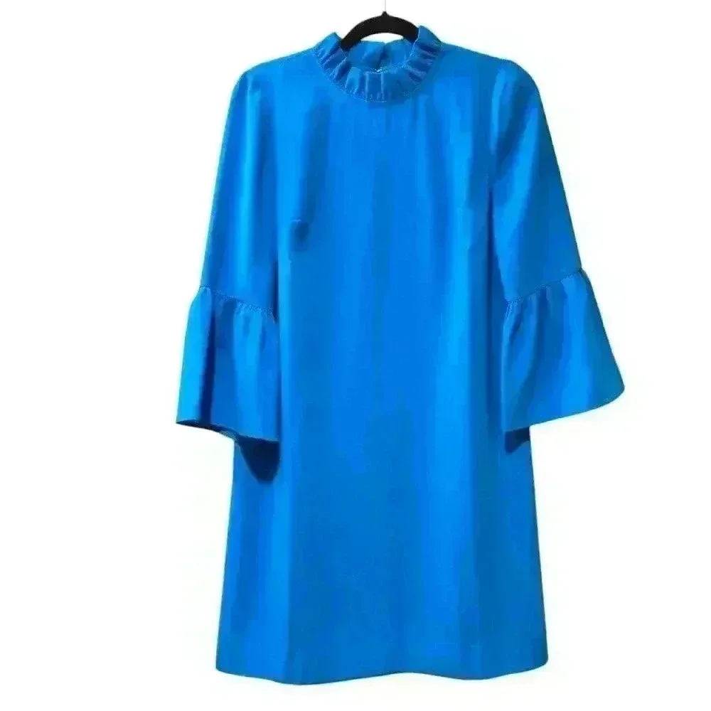 J.Crew Ruffle-neck Shift Dress in 365 crepe Blue Size 2 #098